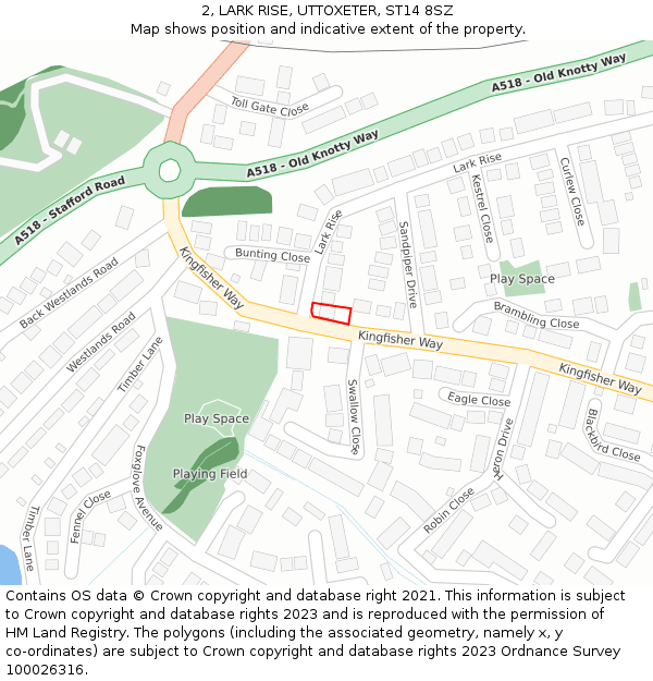 2, LARK RISE, UTTOXETER, ST14 8SZ: Location map and indicative extent of plot