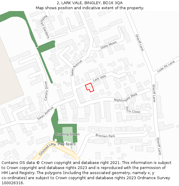 2, LARK VALE, BINGLEY, BD16 3QA: Location map and indicative extent of plot
