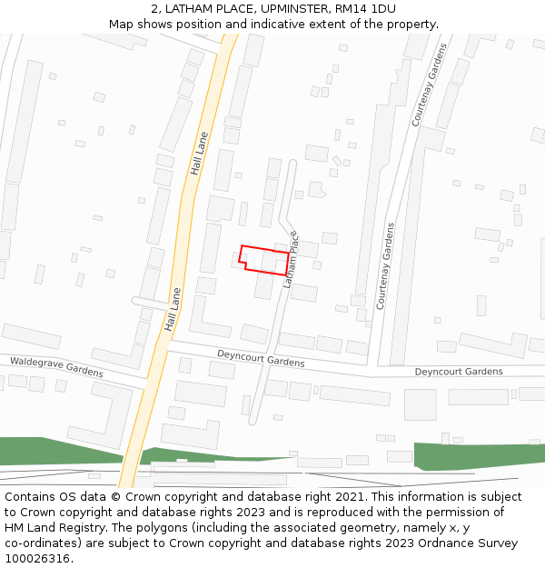 2, LATHAM PLACE, UPMINSTER, RM14 1DU: Location map and indicative extent of plot