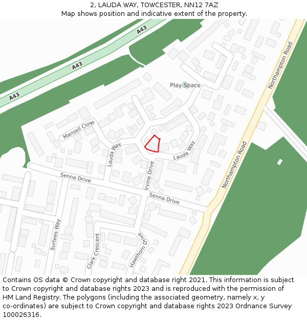2, LAUDA WAY, TOWCESTER, NN12 7AZ: Location map and indicative extent of plot
