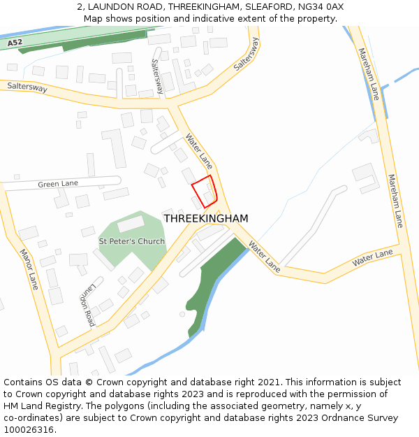2, LAUNDON ROAD, THREEKINGHAM, SLEAFORD, NG34 0AX: Location map and indicative extent of plot