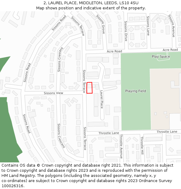 2, LAUREL PLACE, MIDDLETON, LEEDS, LS10 4SU: Location map and indicative extent of plot