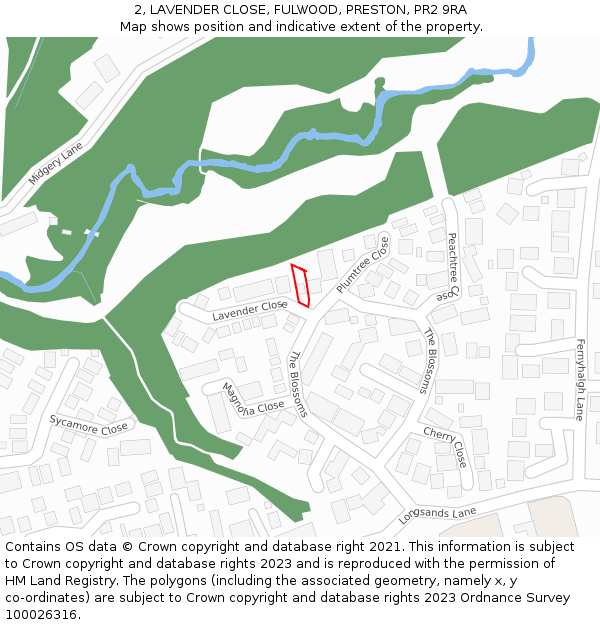 2, LAVENDER CLOSE, FULWOOD, PRESTON, PR2 9RA: Location map and indicative extent of plot