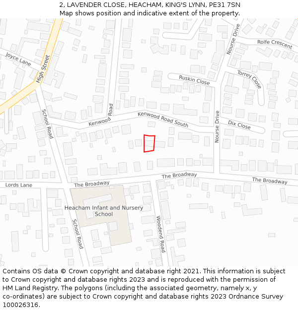 2, LAVENDER CLOSE, HEACHAM, KING'S LYNN, PE31 7SN: Location map and indicative extent of plot