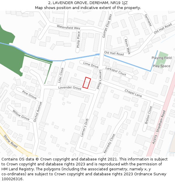 2, LAVENDER GROVE, DEREHAM, NR19 1JZ: Location map and indicative extent of plot