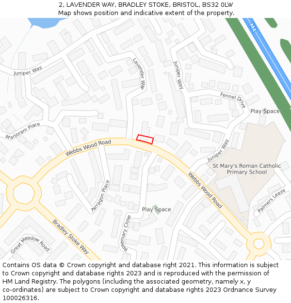 2, LAVENDER WAY, BRADLEY STOKE, BRISTOL, BS32 0LW: Location map and indicative extent of plot
