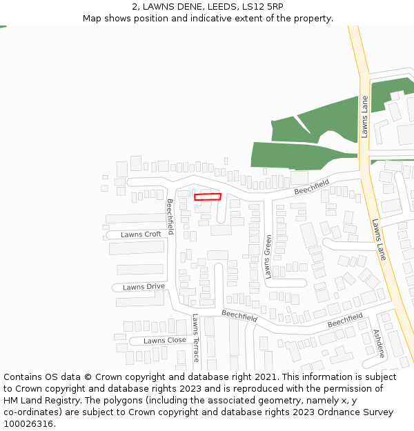 2, LAWNS DENE, LEEDS, LS12 5RP: Location map and indicative extent of plot