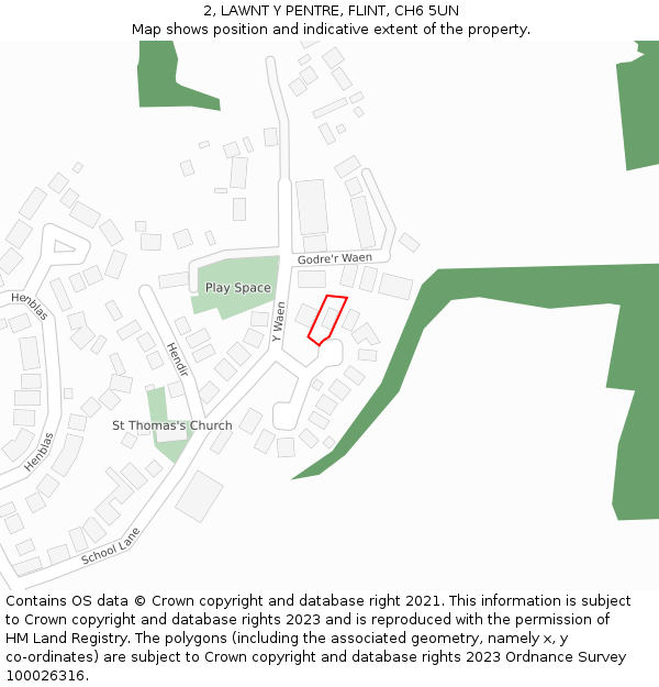 2, LAWNT Y PENTRE, FLINT, CH6 5UN: Location map and indicative extent of plot