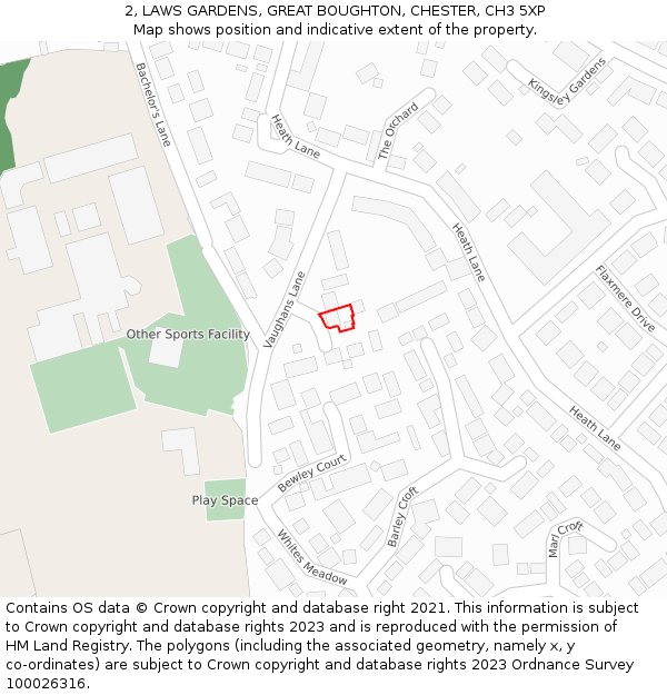2, LAWS GARDENS, GREAT BOUGHTON, CHESTER, CH3 5XP: Location map and indicative extent of plot