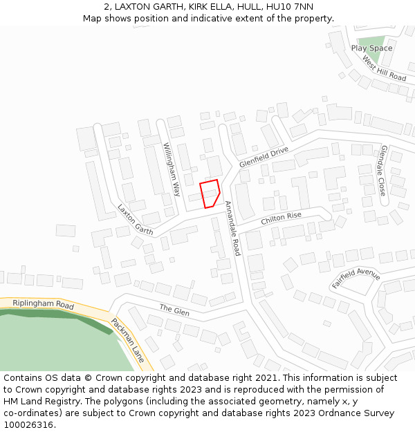 2, LAXTON GARTH, KIRK ELLA, HULL, HU10 7NN: Location map and indicative extent of plot