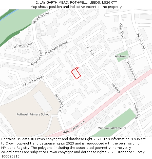 2, LAY GARTH MEAD, ROTHWELL, LEEDS, LS26 0TT: Location map and indicative extent of plot