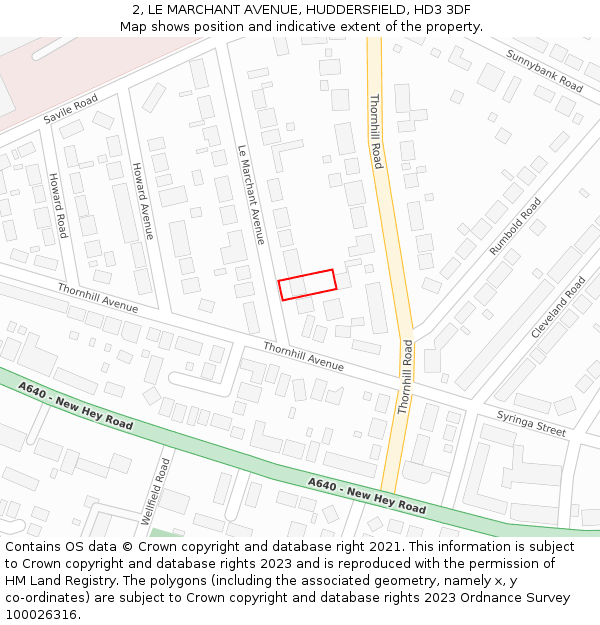 2, LE MARCHANT AVENUE, HUDDERSFIELD, HD3 3DF: Location map and indicative extent of plot