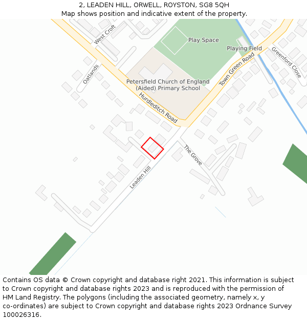 2, LEADEN HILL, ORWELL, ROYSTON, SG8 5QH: Location map and indicative extent of plot