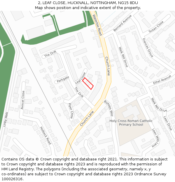 2, LEAF CLOSE, HUCKNALL, NOTTINGHAM, NG15 8DU: Location map and indicative extent of plot