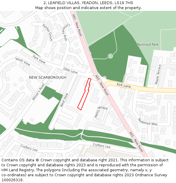 2, LEAFIELD VILLAS, YEADON, LEEDS, LS19 7HS: Location map and indicative extent of plot