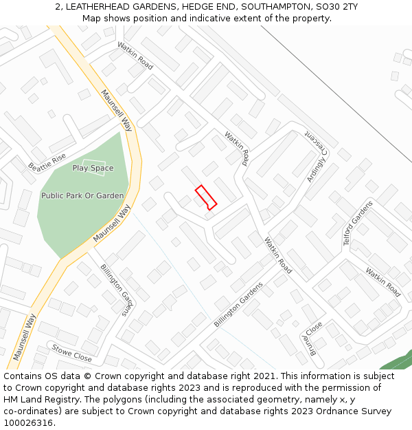 2, LEATHERHEAD GARDENS, HEDGE END, SOUTHAMPTON, SO30 2TY: Location map and indicative extent of plot