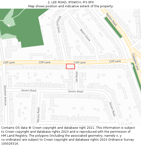 2, LEE ROAD, IPSWICH, IP3 0PX: Location map and indicative extent of plot