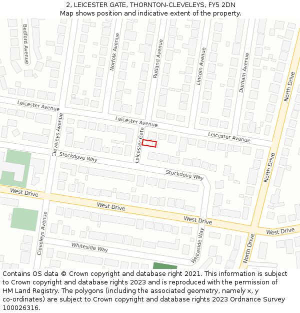 2, LEICESTER GATE, THORNTON-CLEVELEYS, FY5 2DN: Location map and indicative extent of plot