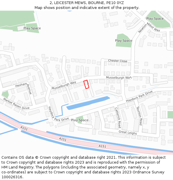 2, LEICESTER MEWS, BOURNE, PE10 0YZ: Location map and indicative extent of plot