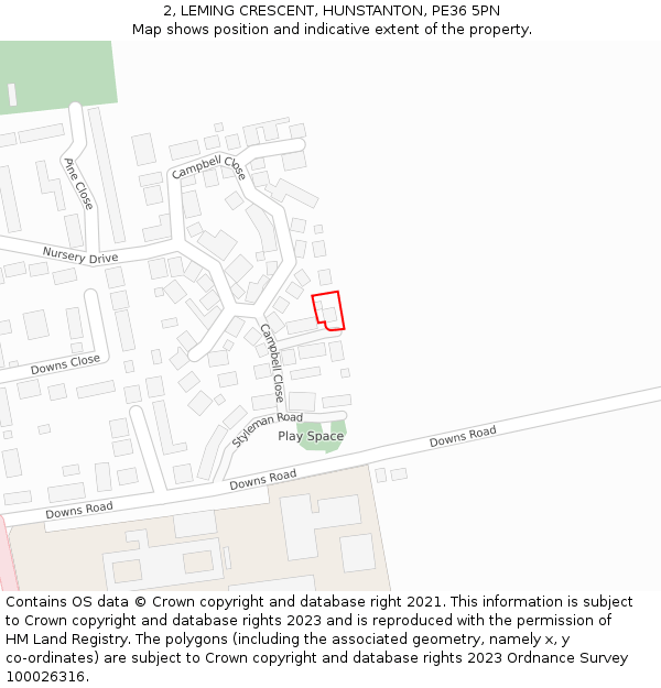 2, LEMING CRESCENT, HUNSTANTON, PE36 5PN: Location map and indicative extent of plot