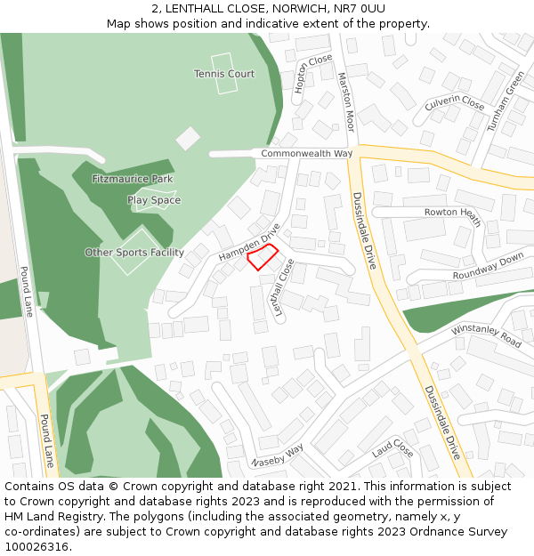 2, LENTHALL CLOSE, NORWICH, NR7 0UU: Location map and indicative extent of plot