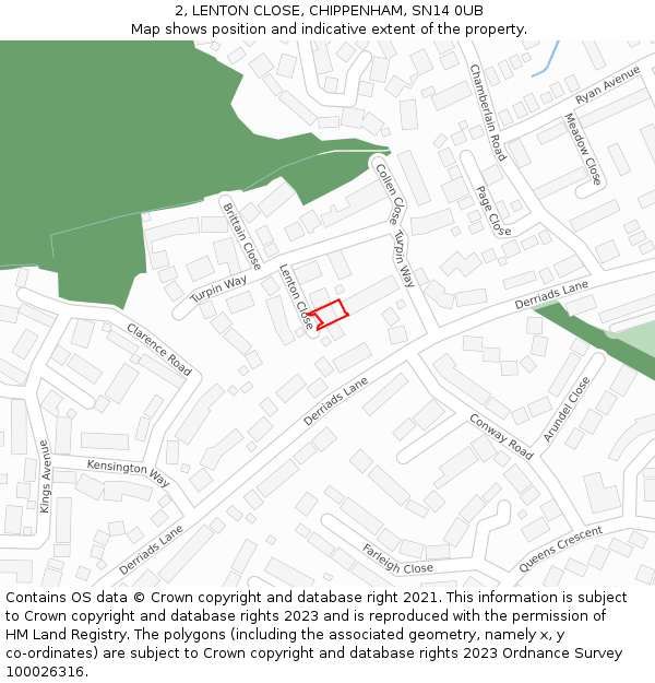 2, LENTON CLOSE, CHIPPENHAM, SN14 0UB: Location map and indicative extent of plot