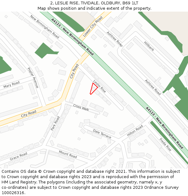 2, LESLIE RISE, TIVIDALE, OLDBURY, B69 1LT: Location map and indicative extent of plot