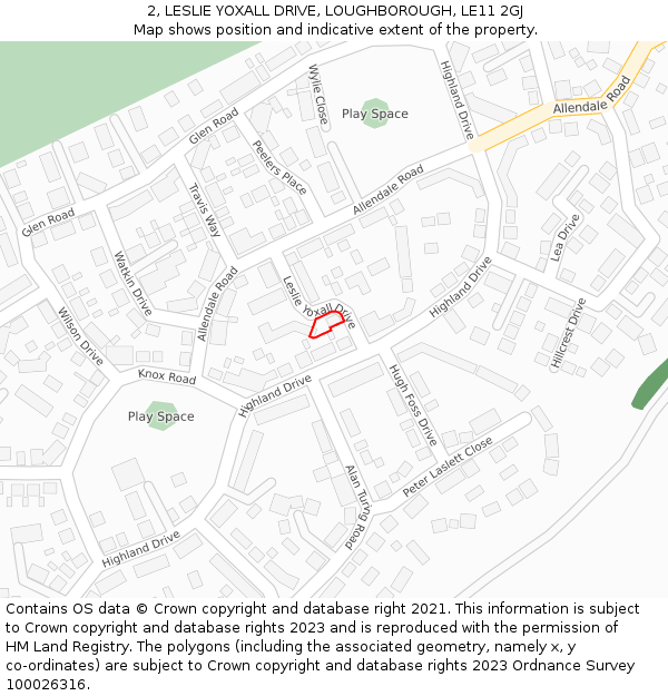 2, LESLIE YOXALL DRIVE, LOUGHBOROUGH, LE11 2GJ: Location map and indicative extent of plot