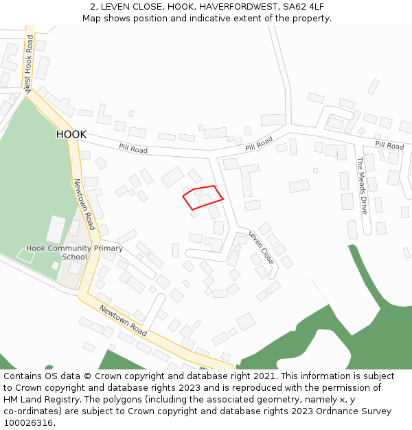 2, LEVEN CLOSE, HOOK, HAVERFORDWEST, SA62 4LF: Location map and indicative extent of plot