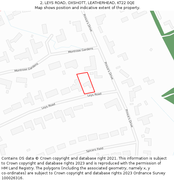2, LEYS ROAD, OXSHOTT, LEATHERHEAD, KT22 0QE: Location map and indicative extent of plot