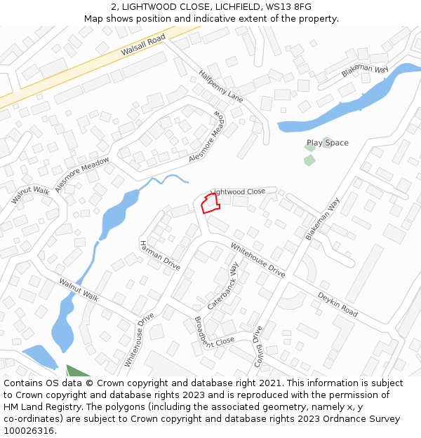 2, LIGHTWOOD CLOSE, LICHFIELD, WS13 8FG: Location map and indicative extent of plot
