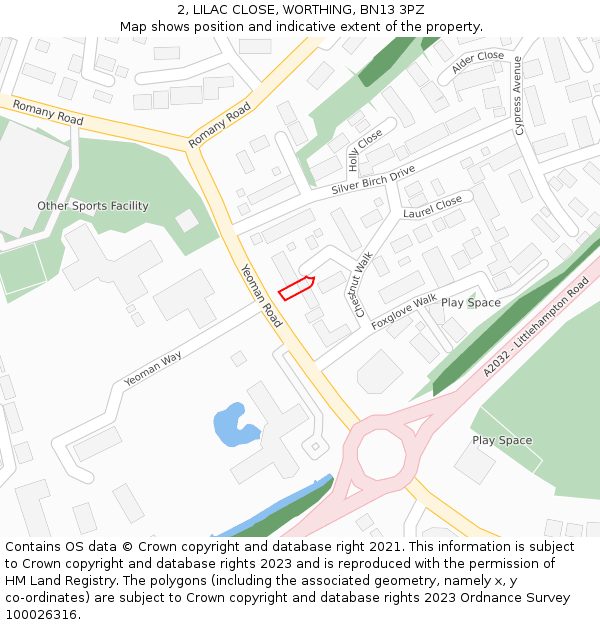 2, LILAC CLOSE, WORTHING, BN13 3PZ: Location map and indicative extent of plot