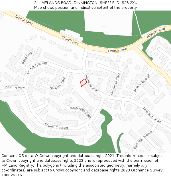 2, LIMELANDS ROAD, DINNINGTON, SHEFFIELD, S25 2XU: Location map and indicative extent of plot