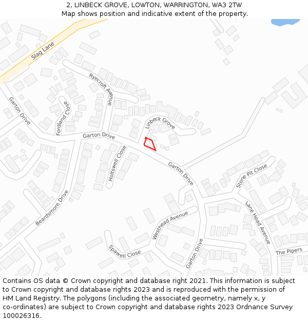 2, LINBECK GROVE, LOWTON, WARRINGTON, WA3 2TW: Location map and indicative extent of plot