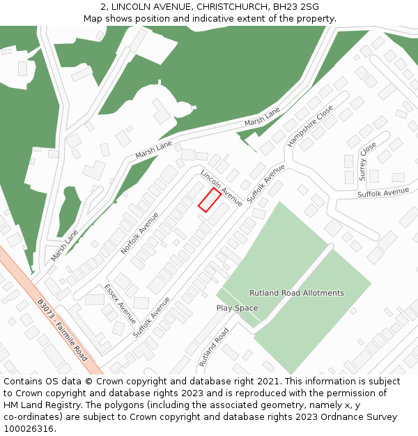 2, LINCOLN AVENUE, CHRISTCHURCH, BH23 2SG: Location map and indicative extent of plot