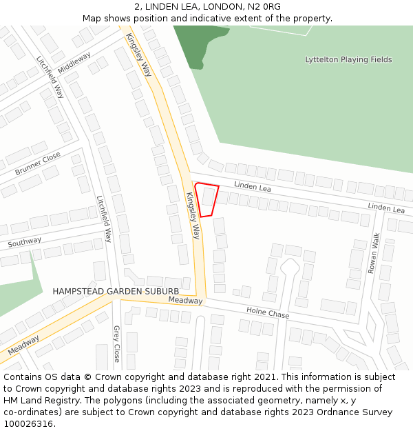 2, LINDEN LEA, LONDON, N2 0RG: Location map and indicative extent of plot