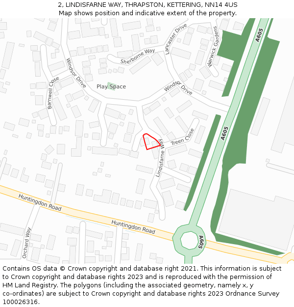 2, LINDISFARNE WAY, THRAPSTON, KETTERING, NN14 4US: Location map and indicative extent of plot