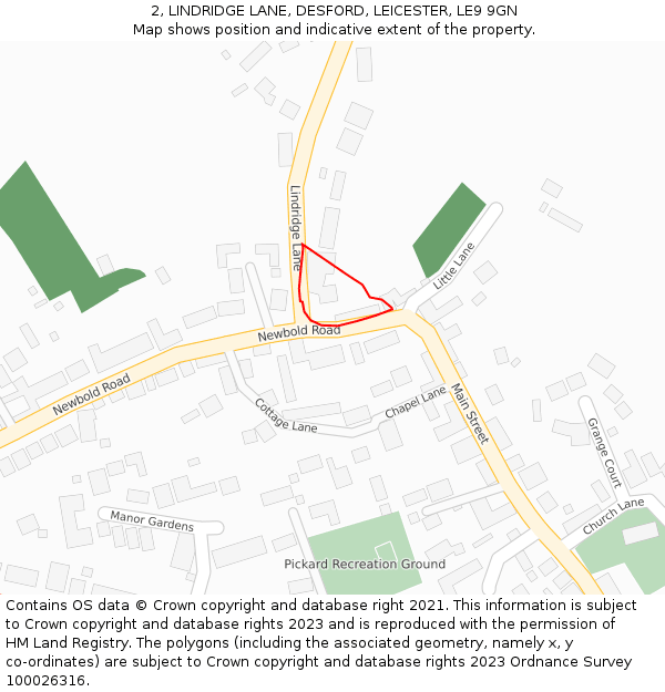 2, LINDRIDGE LANE, DESFORD, LEICESTER, LE9 9GN: Location map and indicative extent of plot