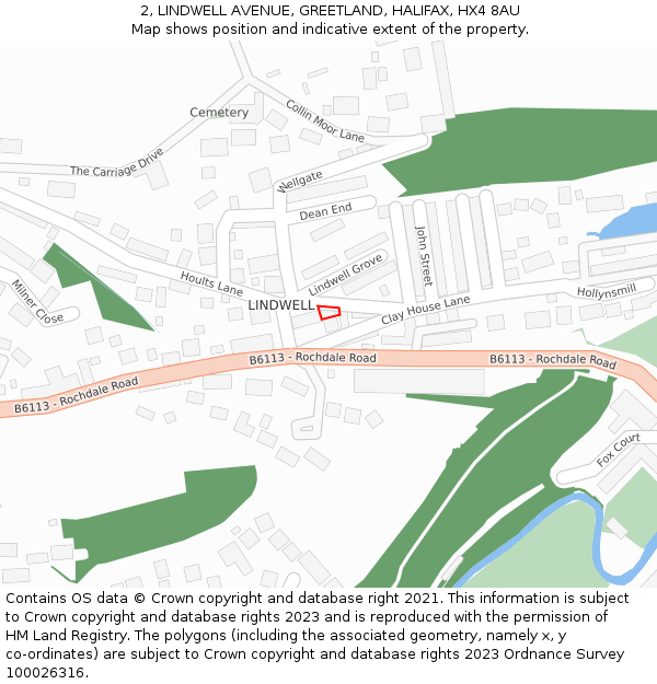 2, LINDWELL AVENUE, GREETLAND, HALIFAX, HX4 8AU: Location map and indicative extent of plot