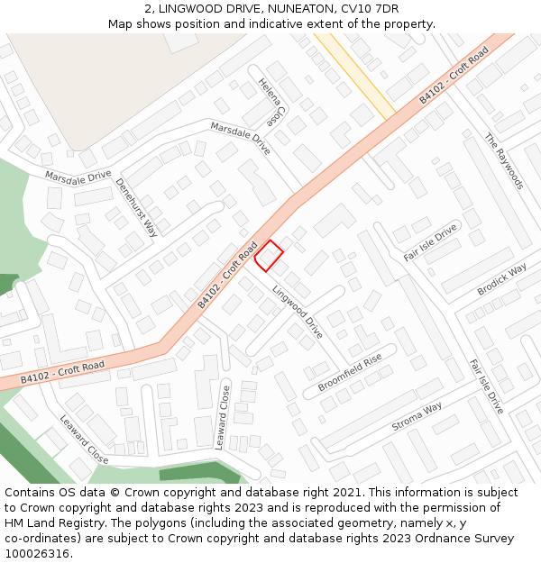 2, LINGWOOD DRIVE, NUNEATON, CV10 7DR: Location map and indicative extent of plot