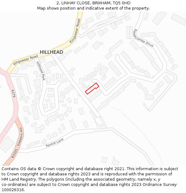 2, LINHAY CLOSE, BRIXHAM, TQ5 0HD: Location map and indicative extent of plot