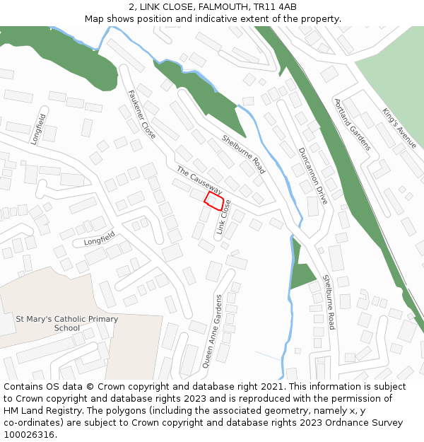 2, LINK CLOSE, FALMOUTH, TR11 4AB: Location map and indicative extent of plot