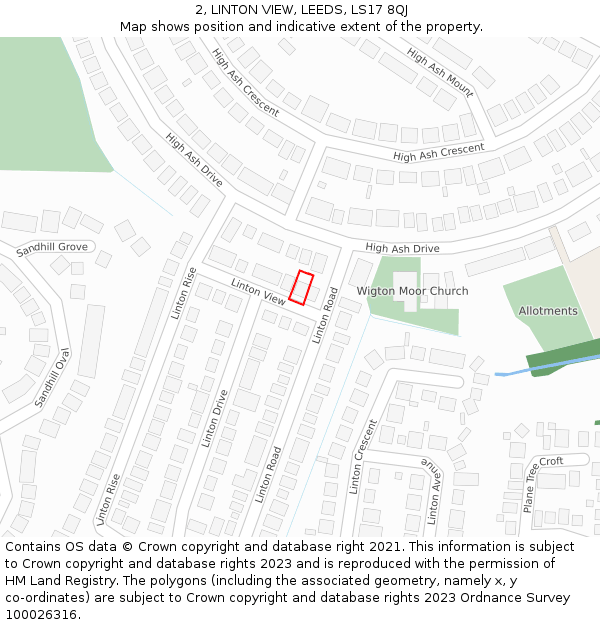 2, LINTON VIEW, LEEDS, LS17 8QJ: Location map and indicative extent of plot
