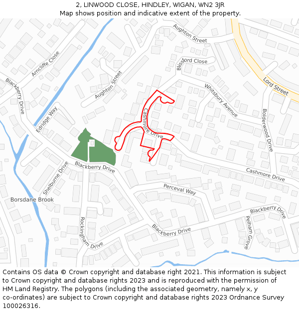 2, LINWOOD CLOSE, HINDLEY, WIGAN, WN2 3JR: Location map and indicative extent of plot