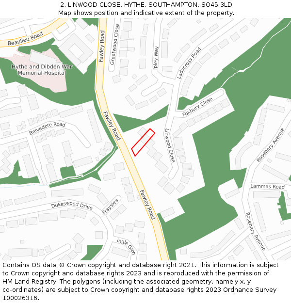 2, LINWOOD CLOSE, HYTHE, SOUTHAMPTON, SO45 3LD: Location map and indicative extent of plot