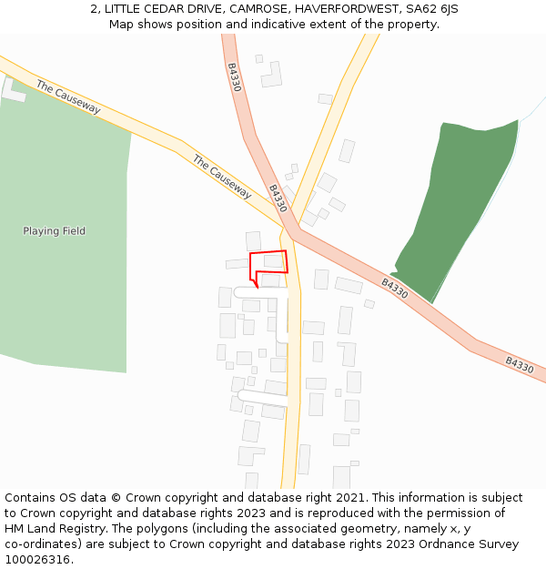 2, LITTLE CEDAR DRIVE, CAMROSE, HAVERFORDWEST, SA62 6JS: Location map and indicative extent of plot