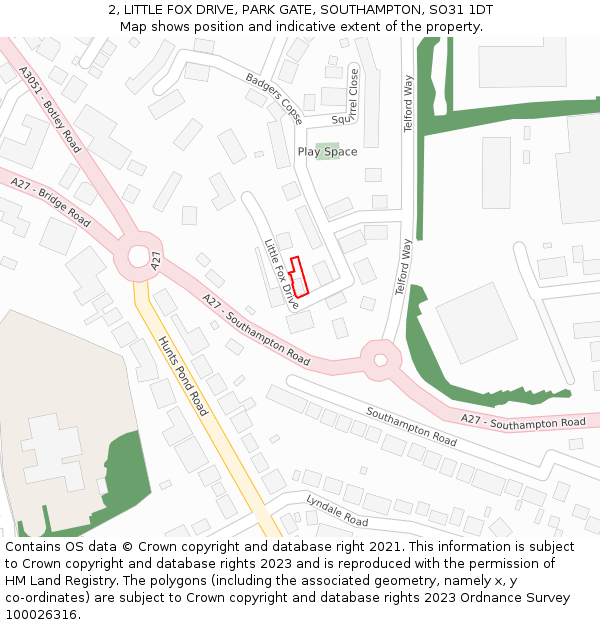 2, LITTLE FOX DRIVE, PARK GATE, SOUTHAMPTON, SO31 1DT: Location map and indicative extent of plot