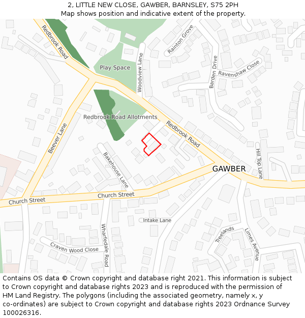 2, LITTLE NEW CLOSE, GAWBER, BARNSLEY, S75 2PH: Location map and indicative extent of plot