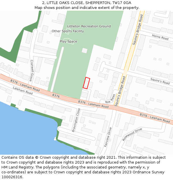2, LITTLE OAKS CLOSE, SHEPPERTON, TW17 0GA: Location map and indicative extent of plot