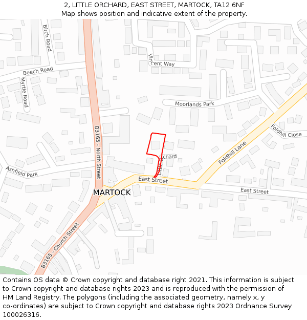 2, LITTLE ORCHARD, EAST STREET, MARTOCK, TA12 6NF: Location map and indicative extent of plot